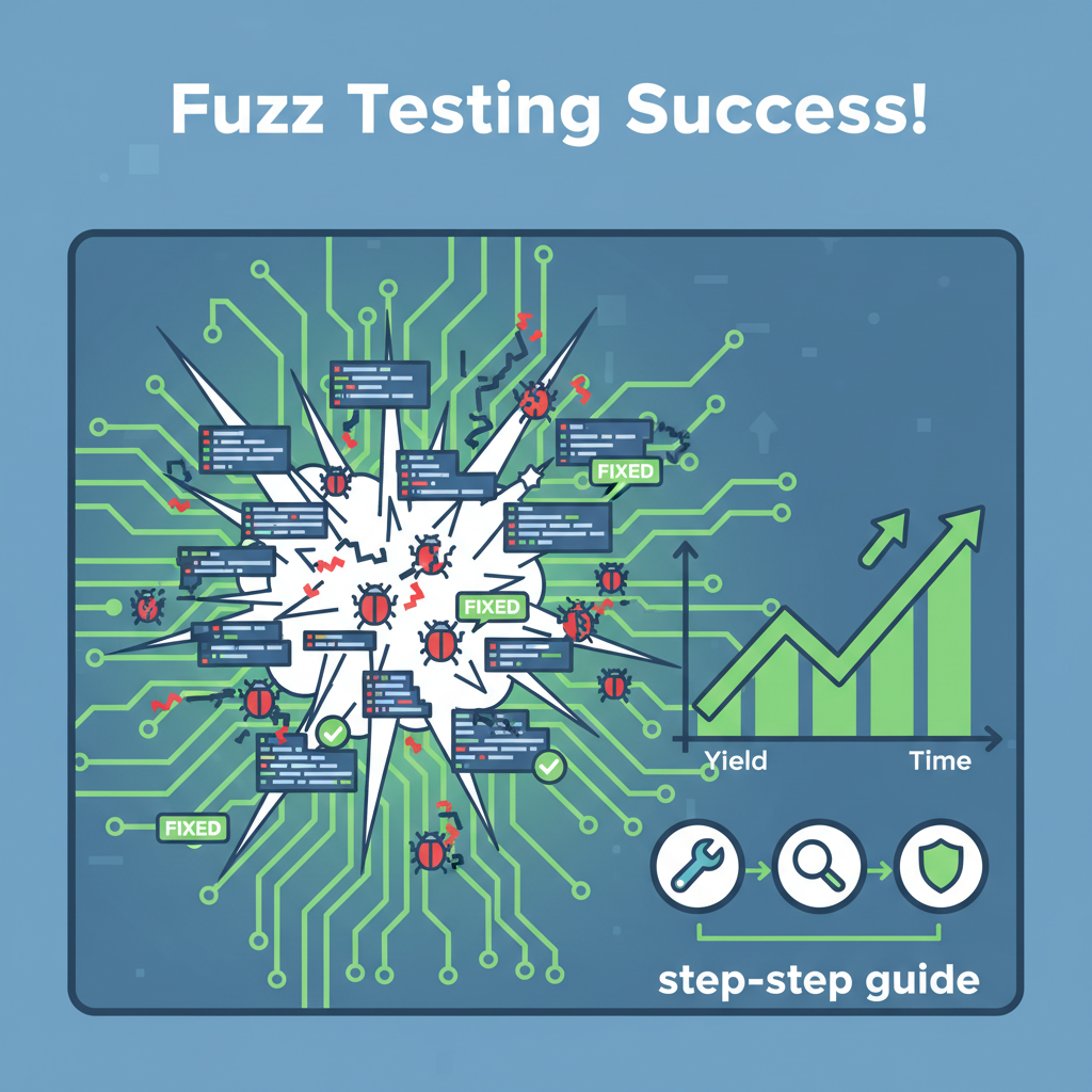 fuzz testing explosion on code, bugs fixed, yield graphs rising green