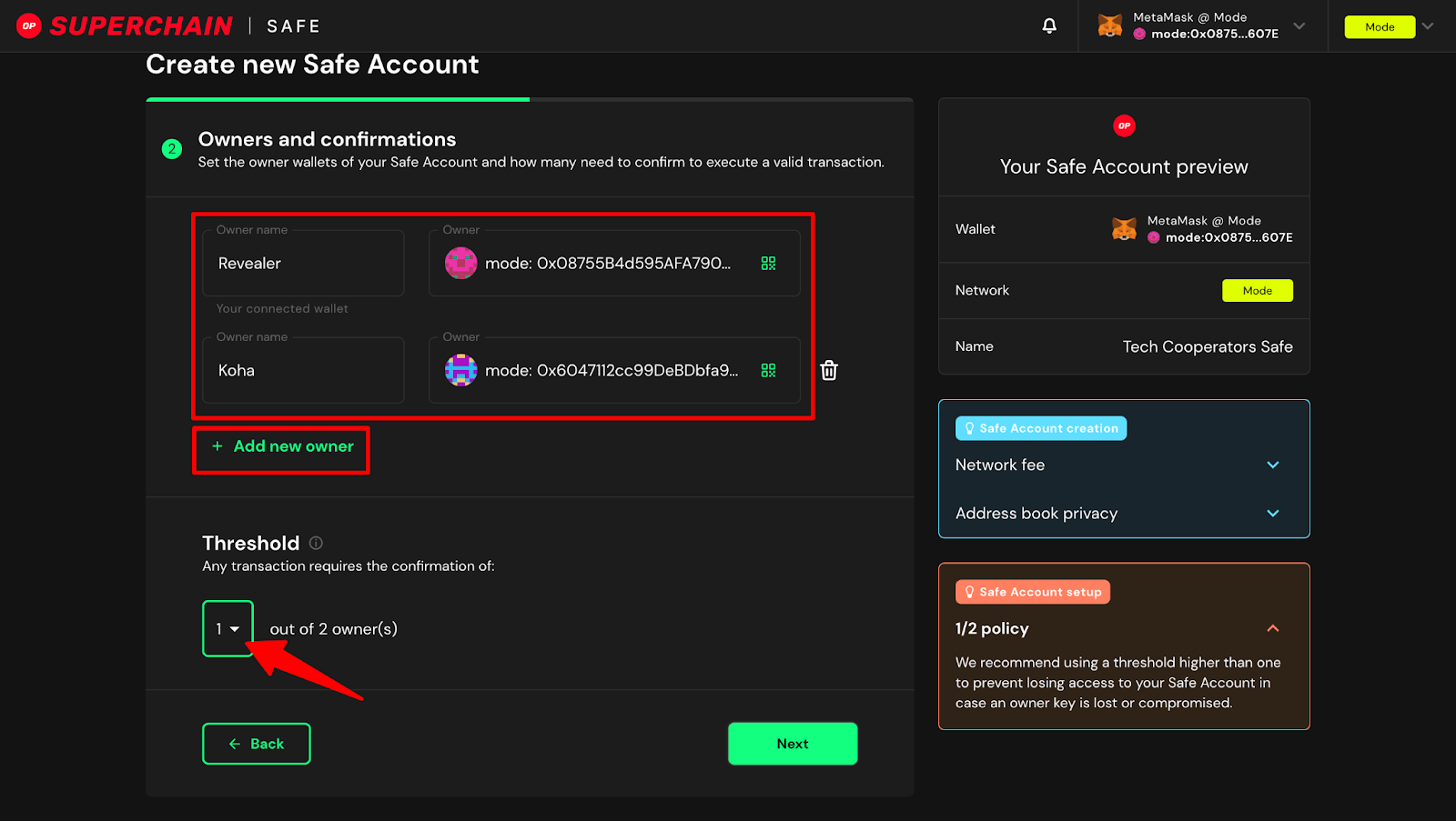 Gnosis Safe multi-signature wallet interface