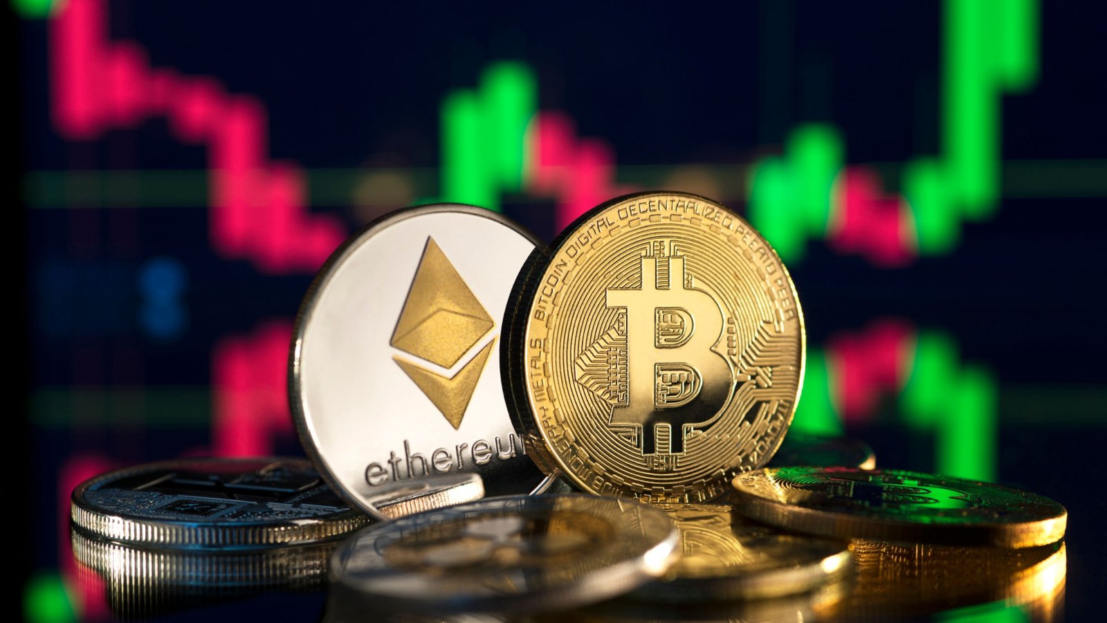 Bitcoin and Ethereum coins
