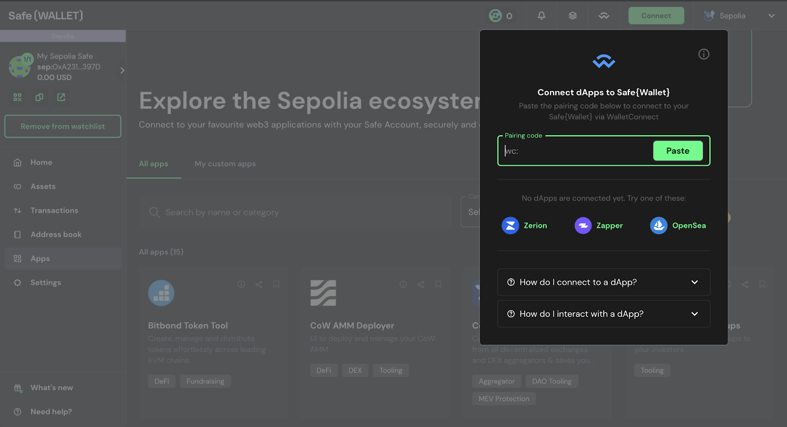 Safe multisig wallet interface